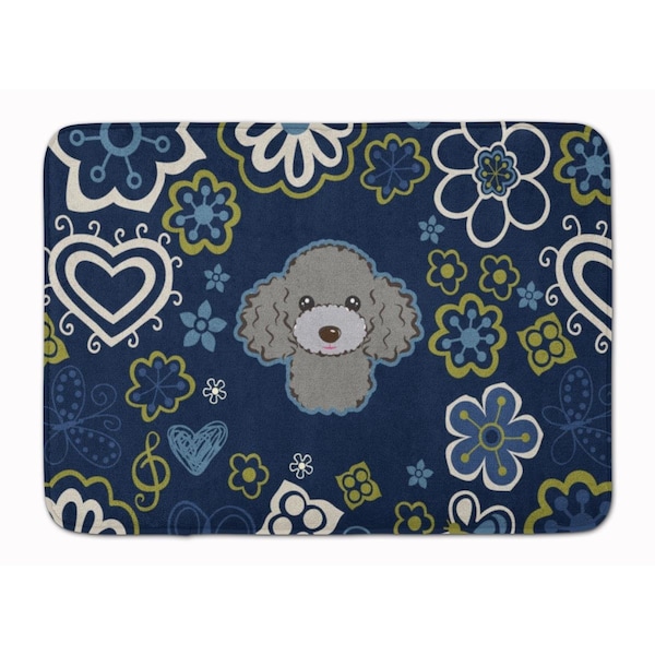Carolines Treasures Blue Flowers Silver Gray Poodle Machine Washable Memory Foam Mat BB5110RUG - main